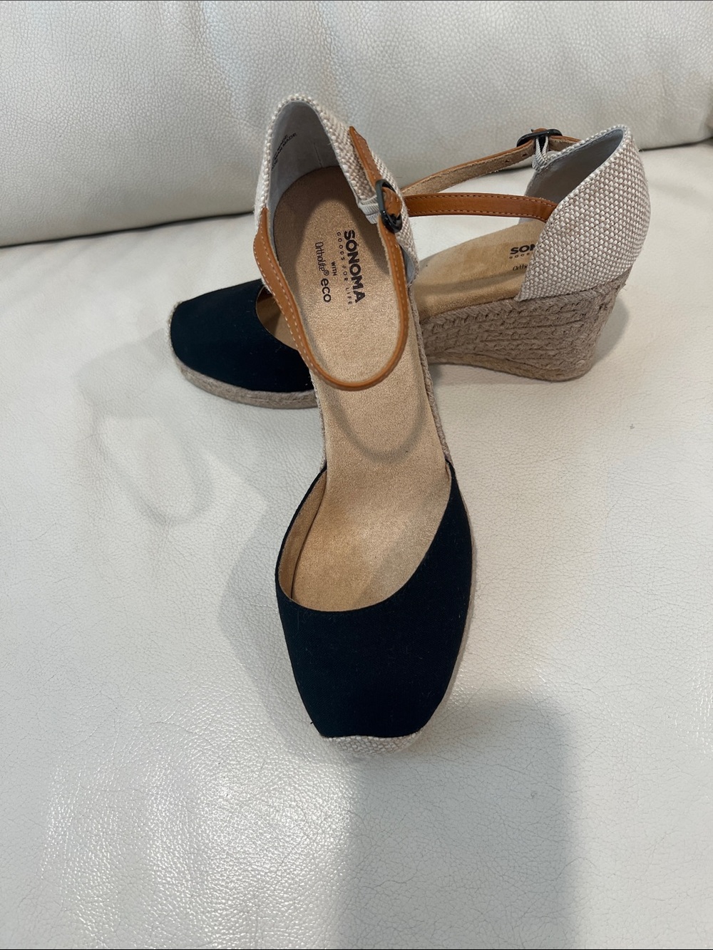 Sonoma Black and Tan Espadrille Wedge Sandals